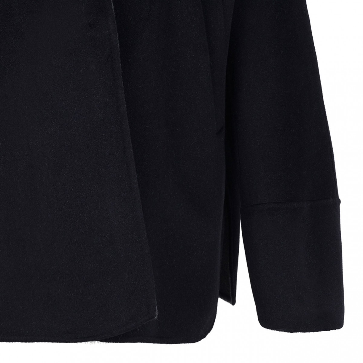 Black Mink and Cashmere Jacket with Hood and V-Neck