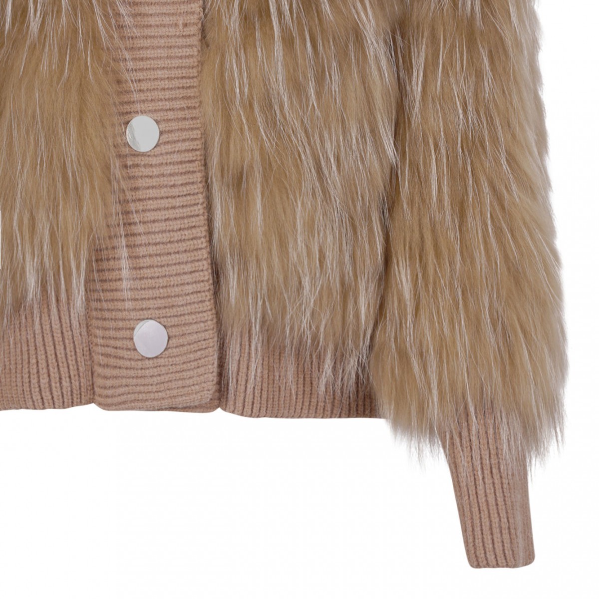 Sand Raccoon Fur Bomber Jacket with High Collar