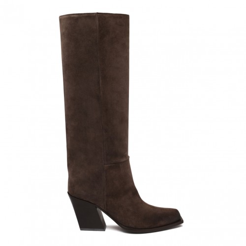 Taupe Calf-Suede Pointed-Toe Boots