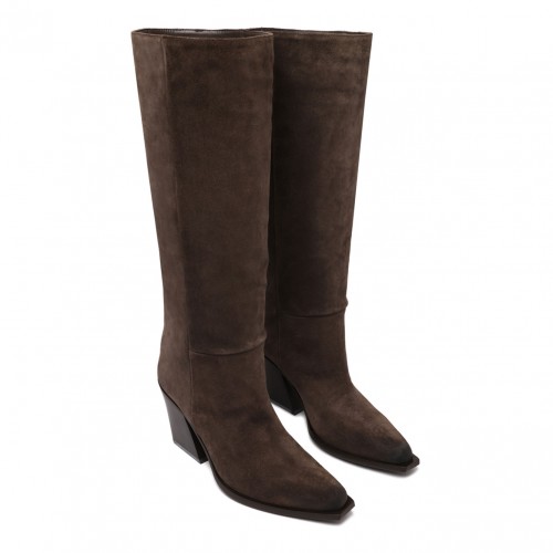 Taupe Calf-Suede Pointed-Toe Boots 2