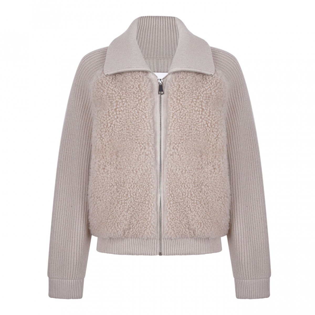 Beige Shearling and Knit Jacket