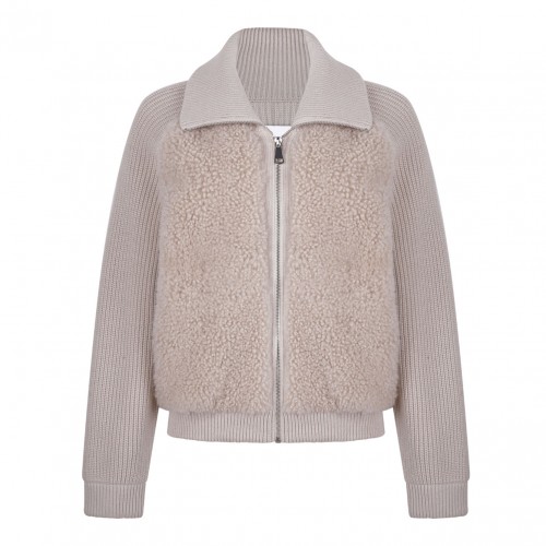 Beige Shearling and Knit Jacket