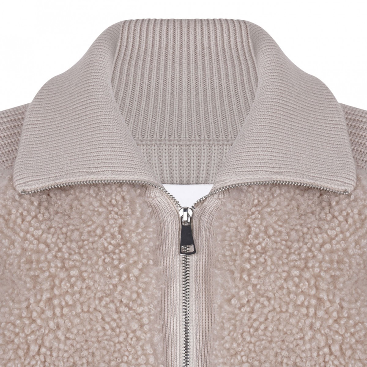 Beige Shearling and Knit Jacket