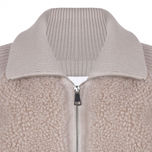 Beige Shearling and Knit Jacket