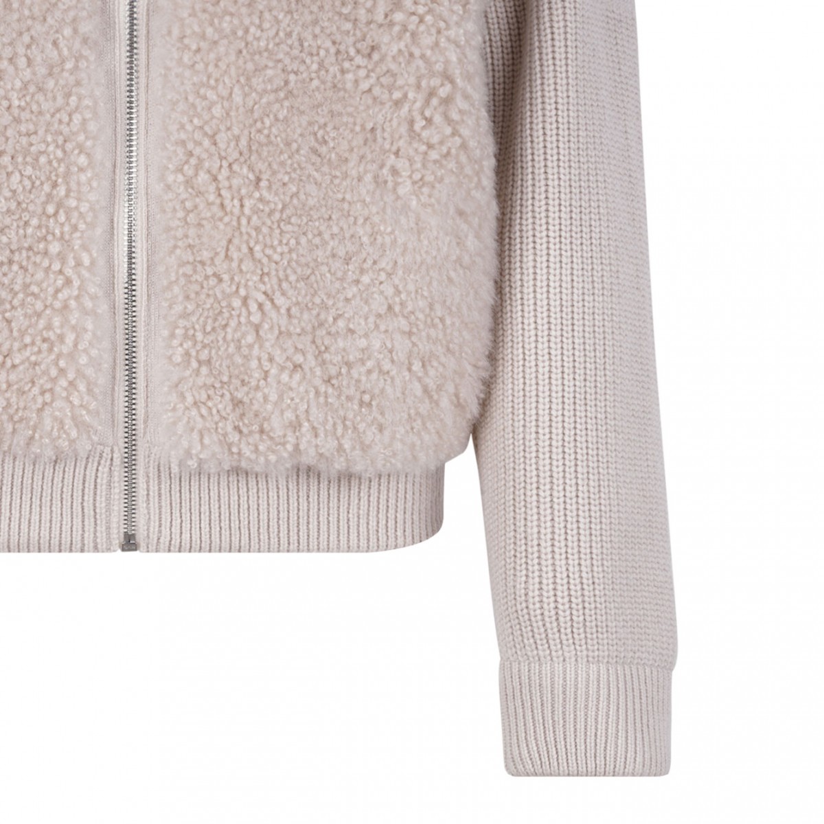 Beige Shearling and Knit Jacket