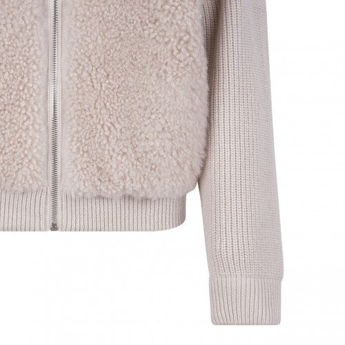 Beige Shearling and Knit Jacket