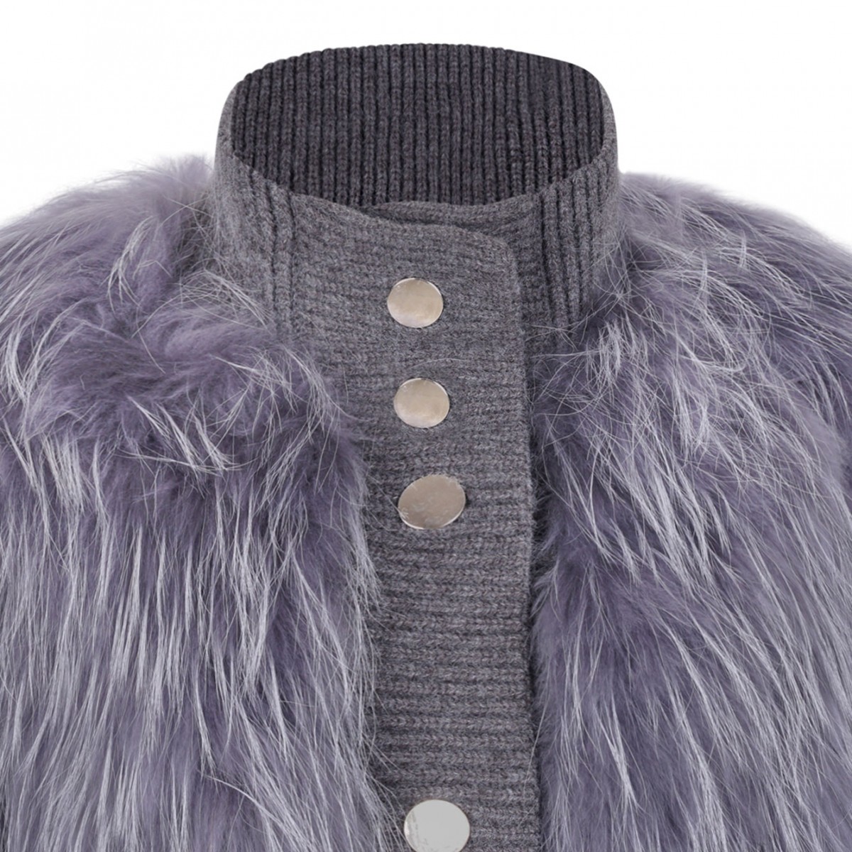 Grey Raccoon Fur Bomber Jacket with High Collar