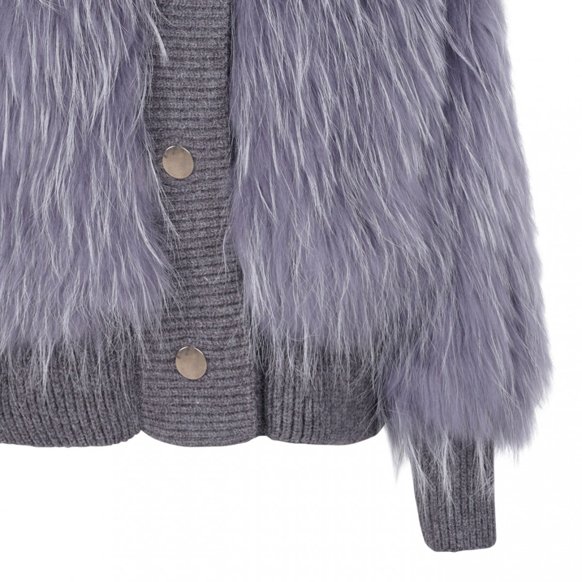 Grey Raccoon Fur Bomber Jacket with High Collar