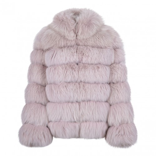 Light Pink Fox Fur Coat with High Collar