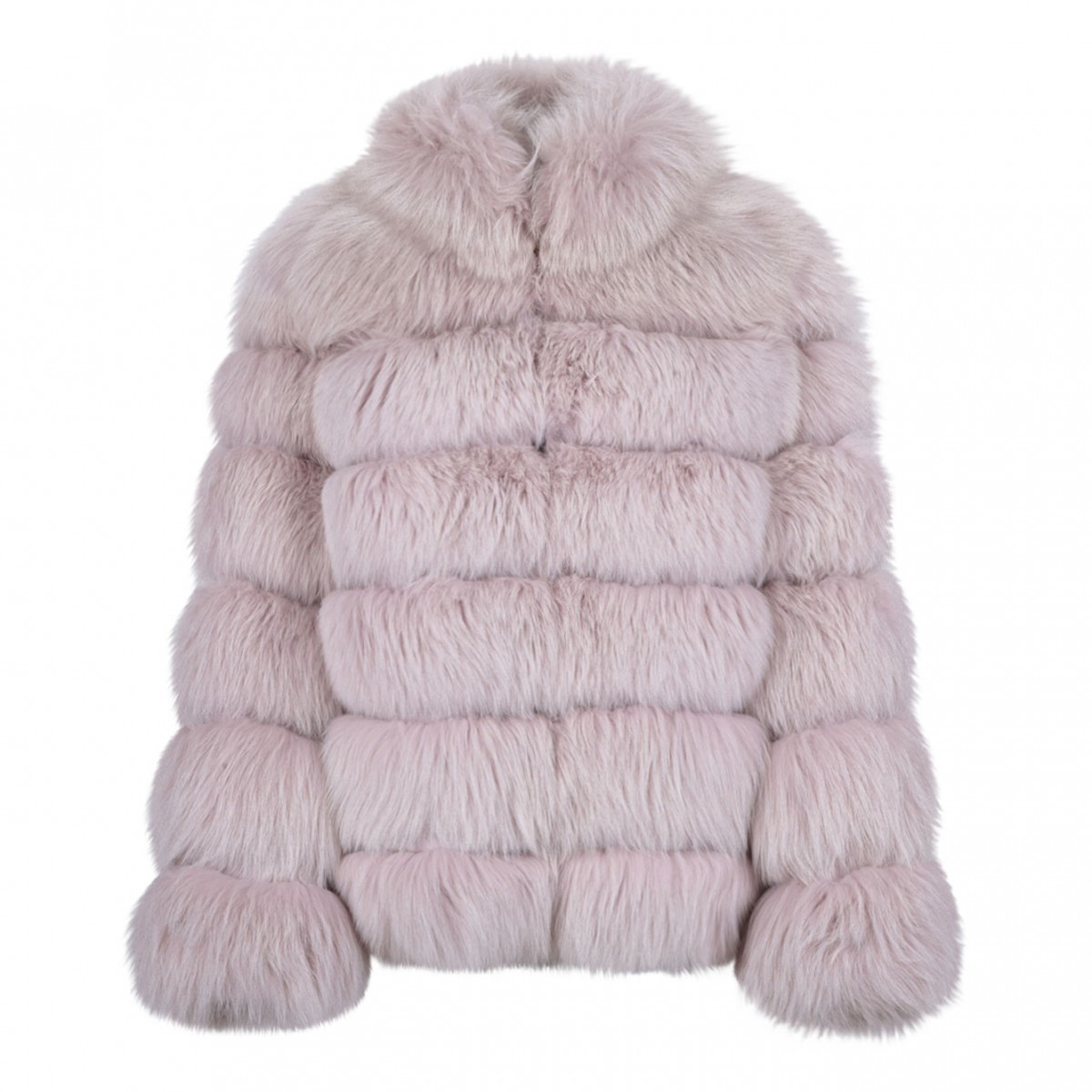 Light Pink Fox Fur Coat with High Collar