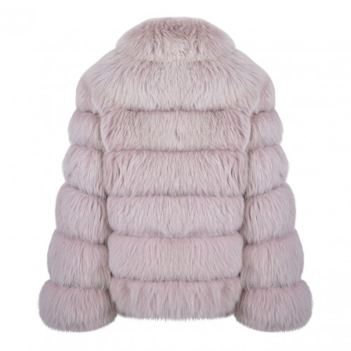 Light Pink Fox Fur Coat with High Collar