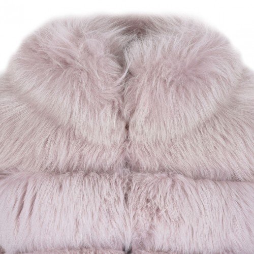 Light Pink Fox Fur Coat with High Collar