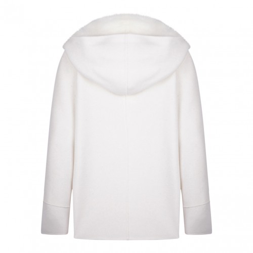 White Mink and Cashmere Jacket with Hood and V-Neck 2