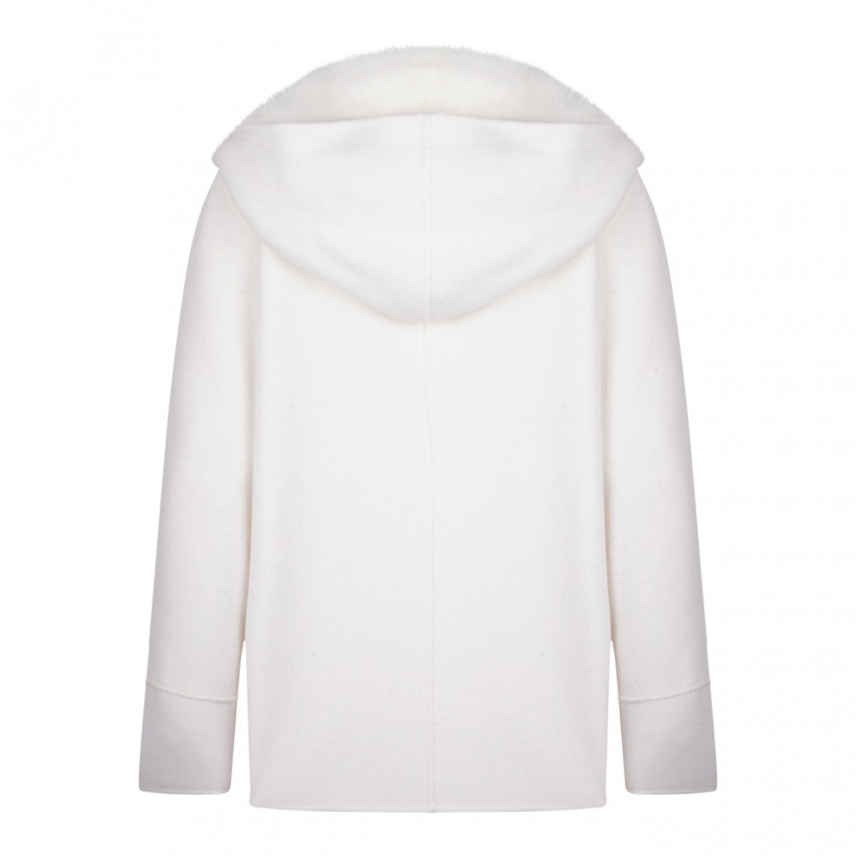 White Mink and Cashmere Jacket with Hood and V-Neck
