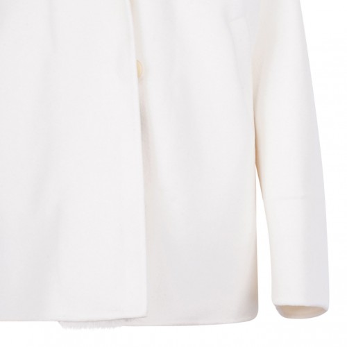 White Mink and Cashmere Jacket with Hood and V-Neck