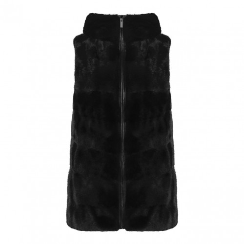 Black Mink Fur Vest with High Collar
