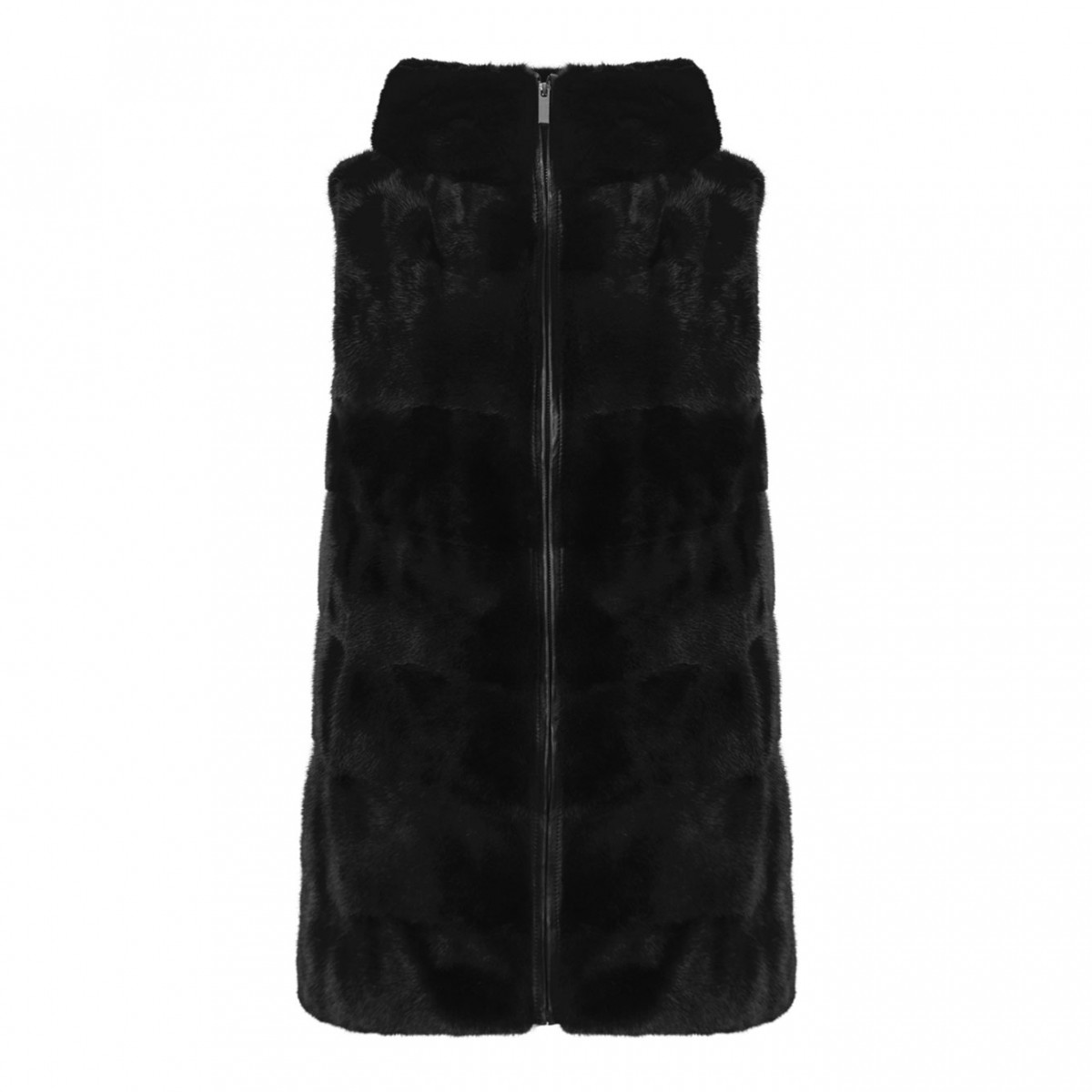 Black Mink Fur Vest with High Collar