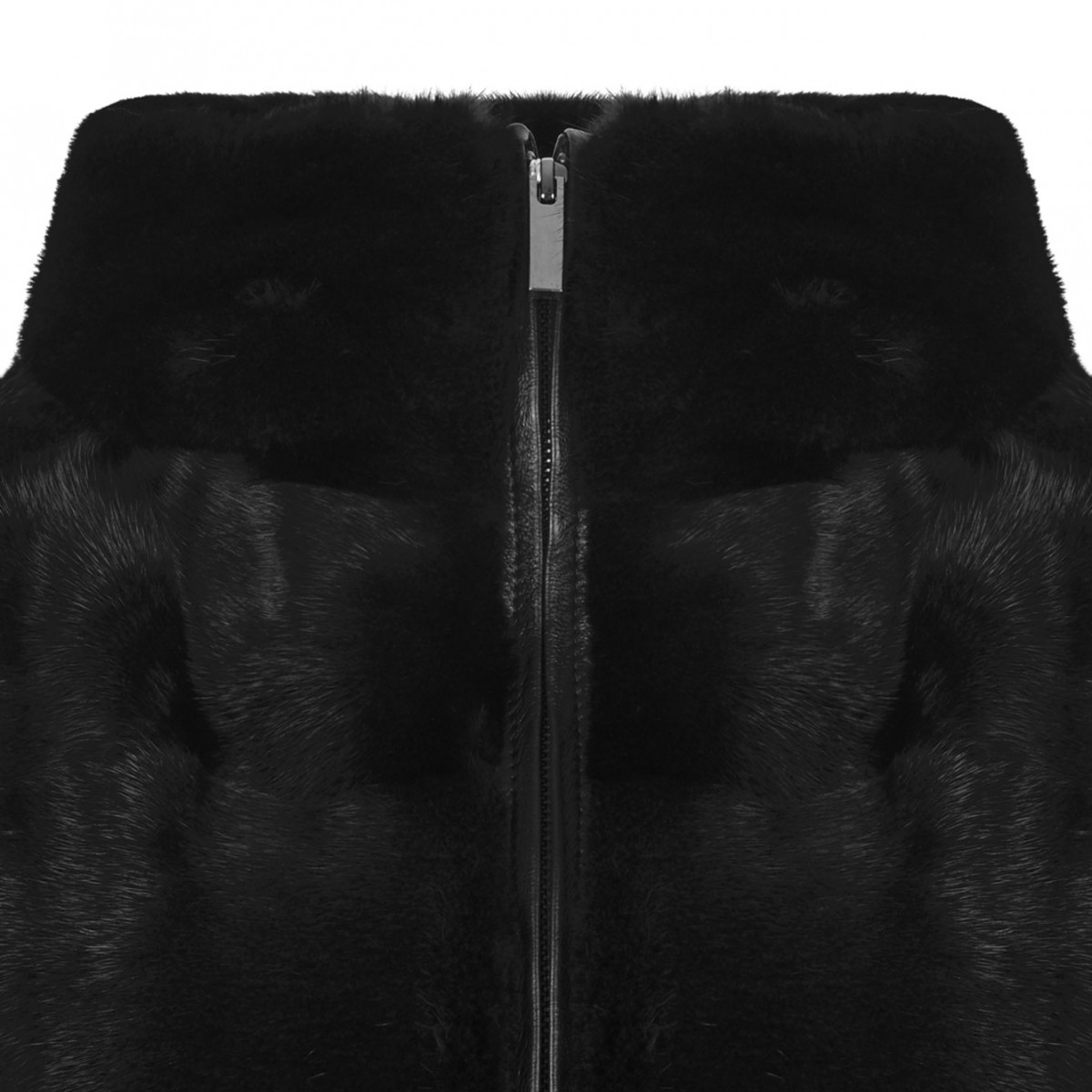 Black Mink Fur Vest with High Collar