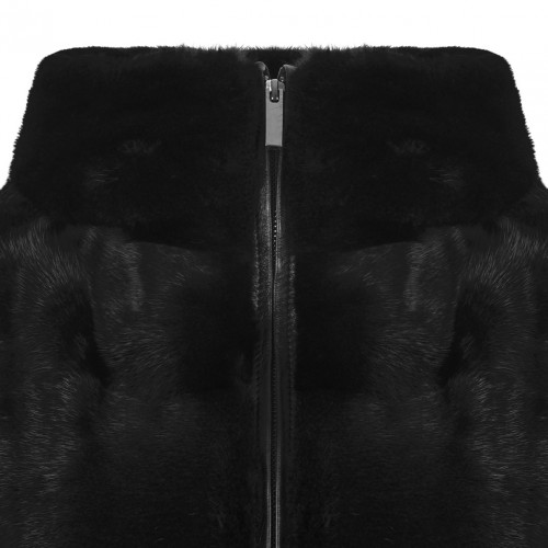 Black Mink Fur Vest with High Collar