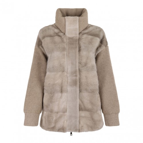 Mink and Cashmere Coat with High Collar