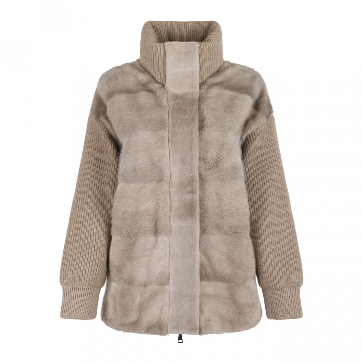 Mink and Cashmere Coat with High Collar