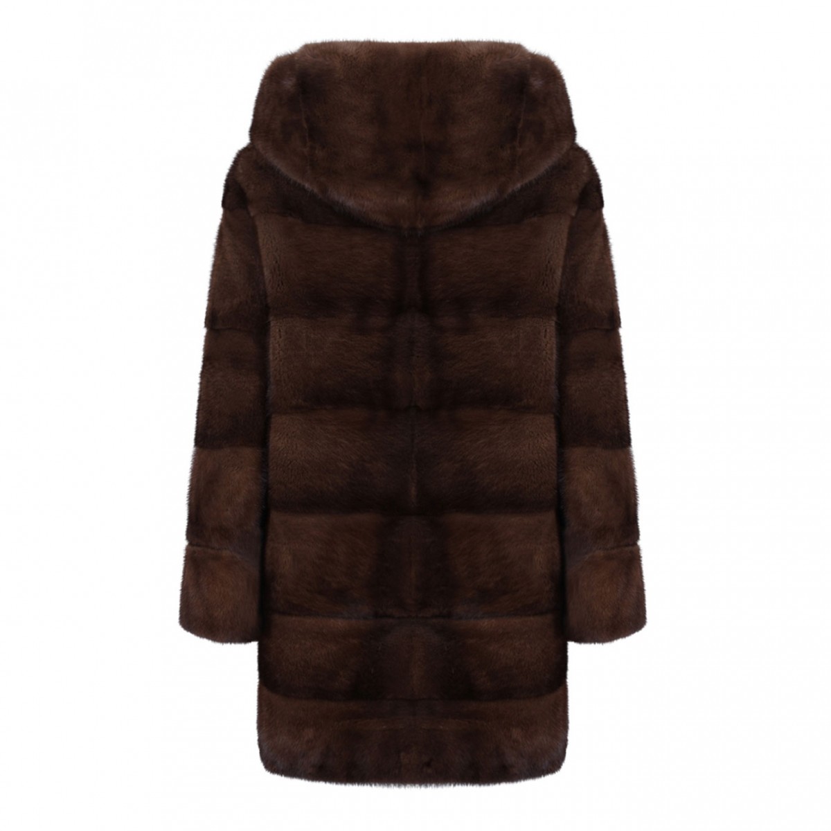 Brown Mink Fur Midi Coat with Hood