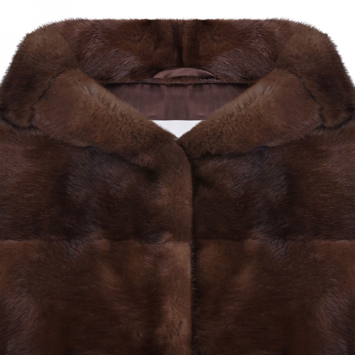 Brown Mink Fur Midi Coat with Hood
