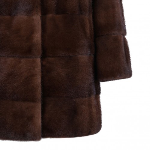 Brown Mink Fur Midi Coat with Hood