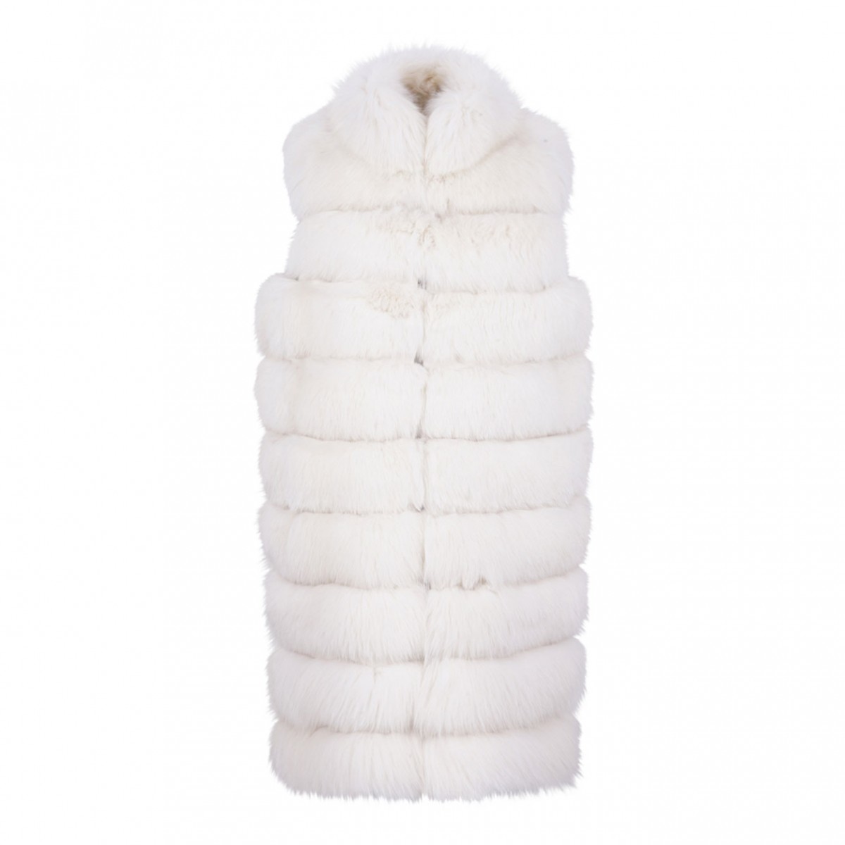 White Fox Fur Long Vest with High Collar