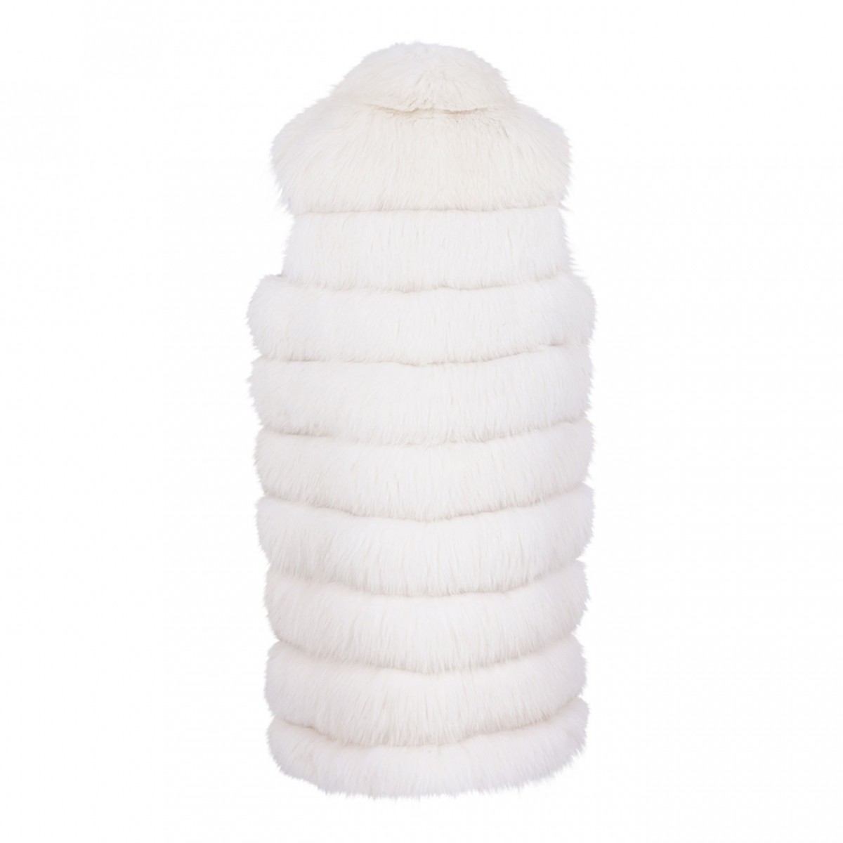 White Fox Fur Long Vest with High Collar