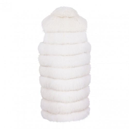 White Fox Fur Long Vest with High Collar