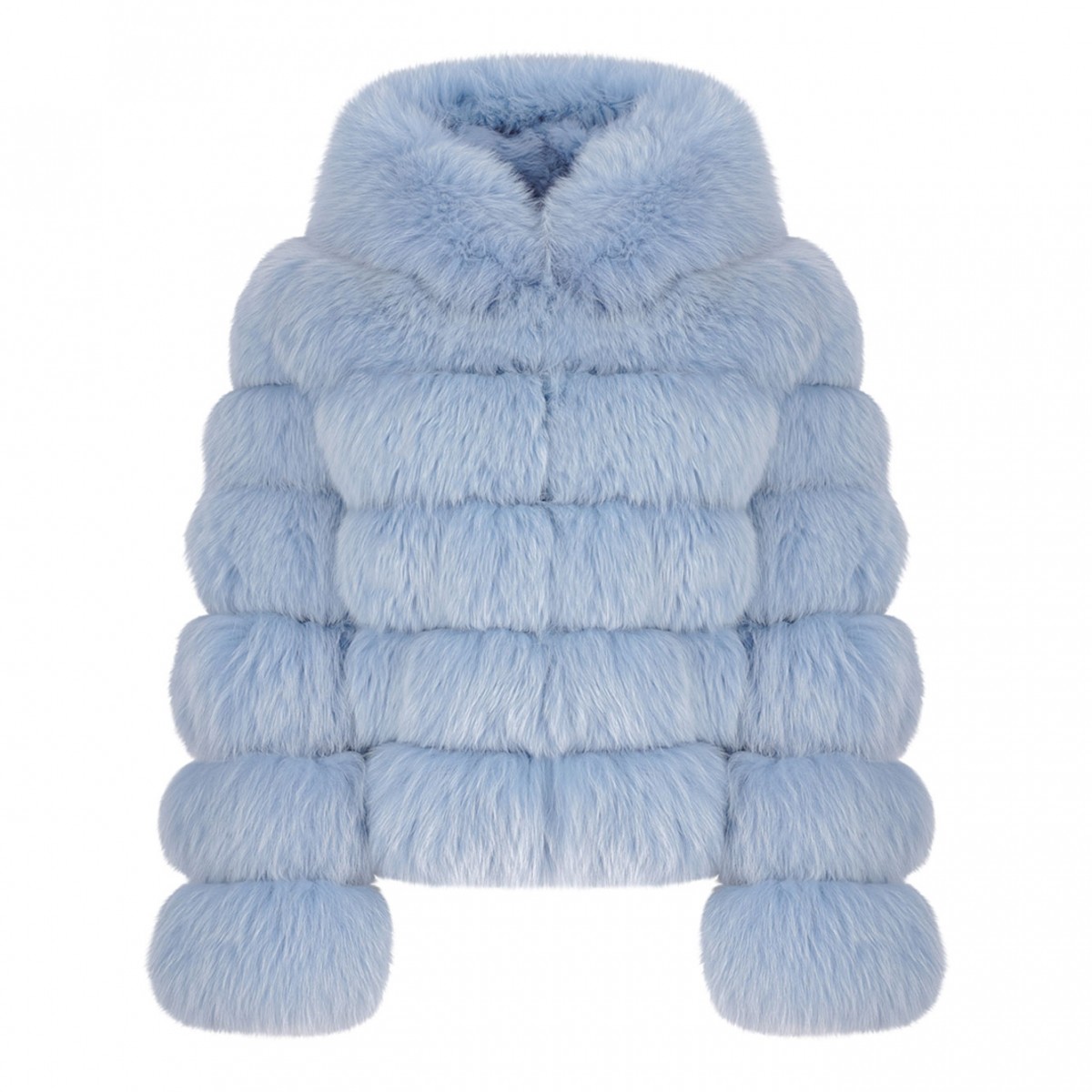 Light Blue Fox Fur Coat with Hood and High Collar