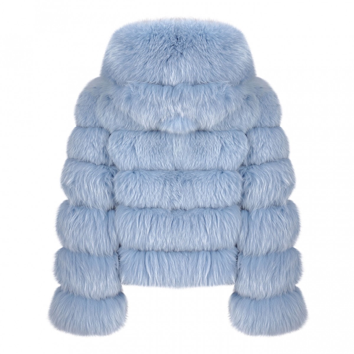 Light Blue Fox Fur Coat with Hood and High Collar