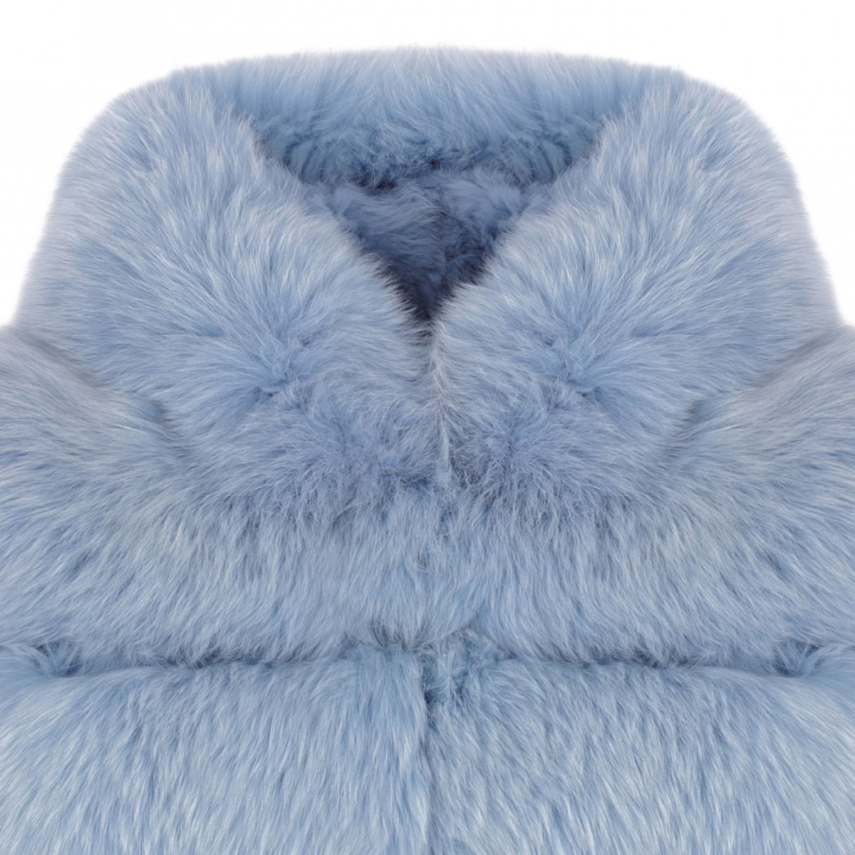 Light Blue Fox Fur Coat with Hood and High Collar