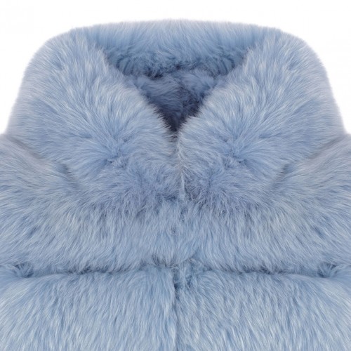 Light Blue Fox Fur Coat with Hood and High Collar