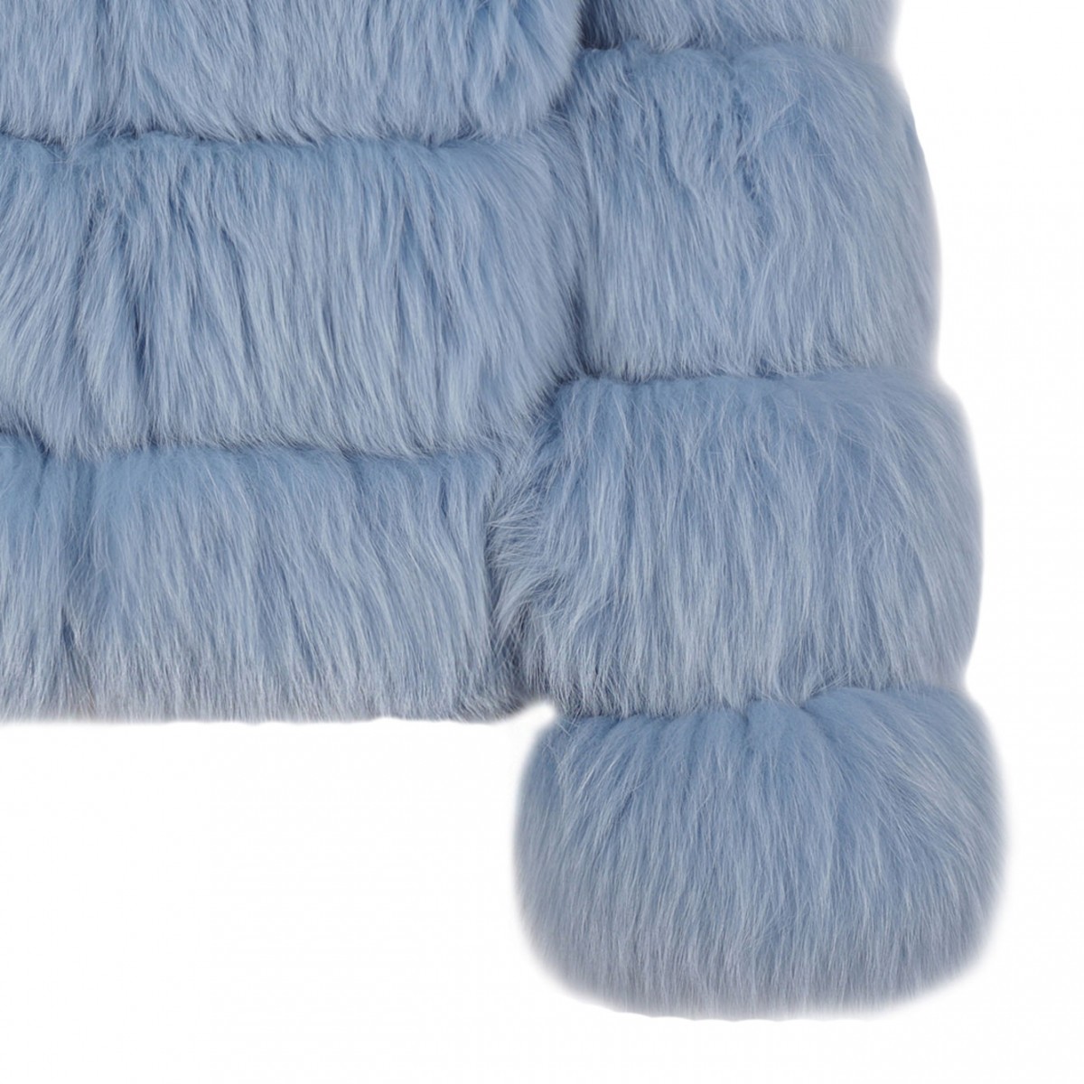 Light Blue Fox Fur Coat with Hood and High Collar