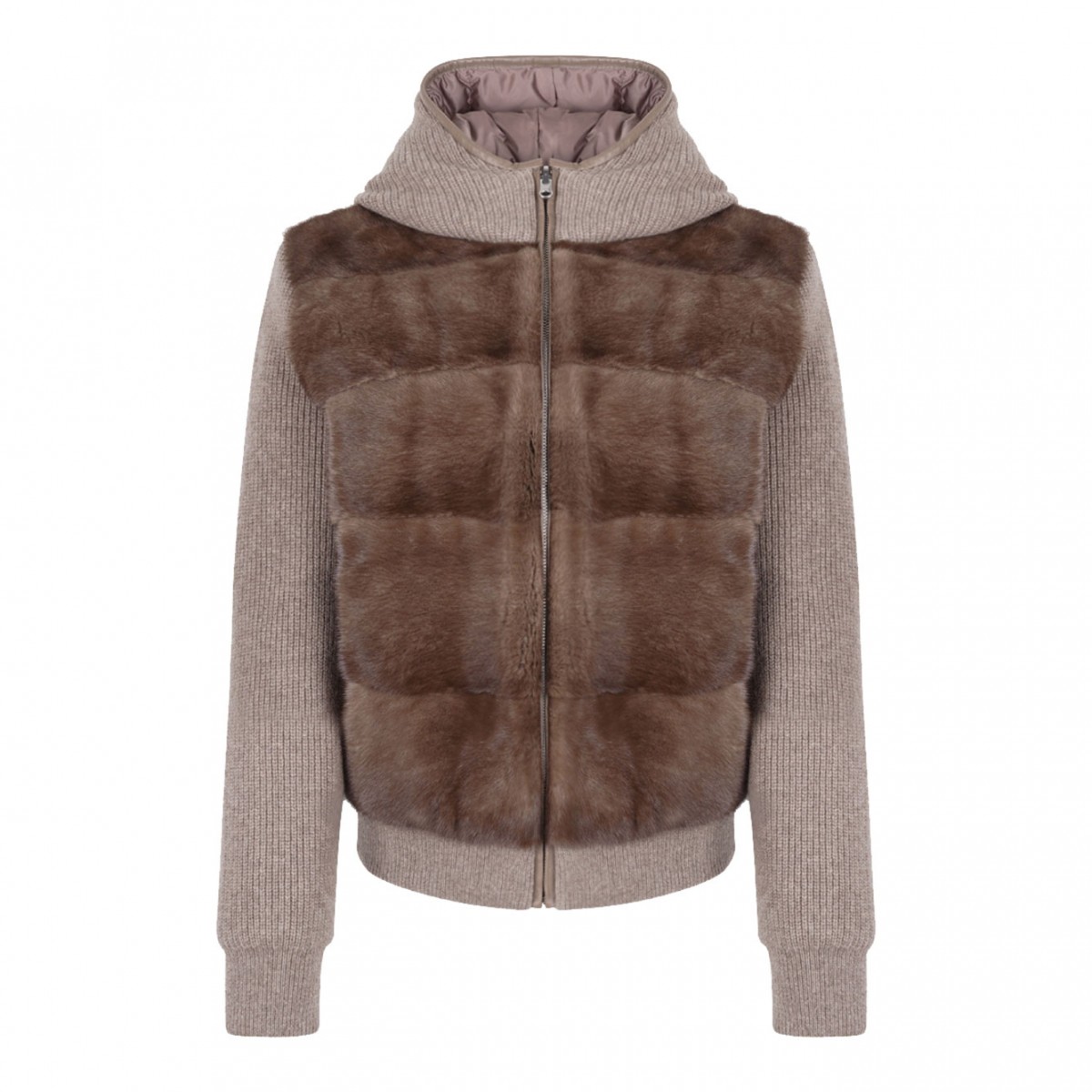 Beige and Brown Shearling and Knit Double Face Jacket