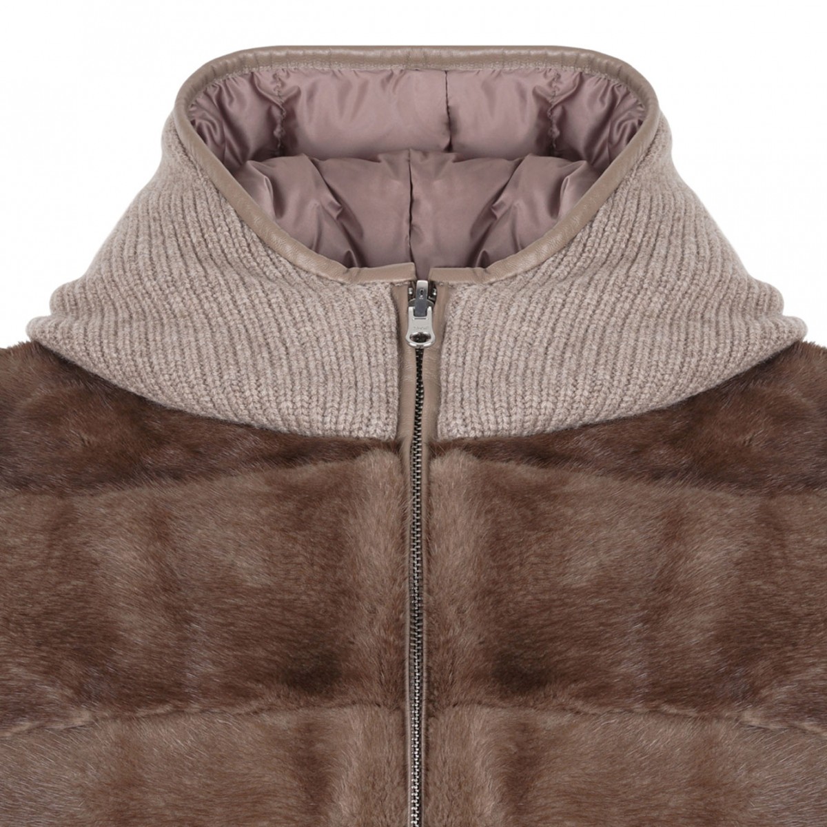 Beige and Brown Shearling and Knit Double Face Jacket