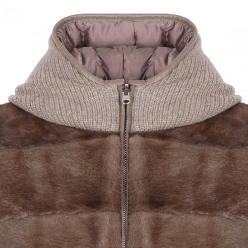 Beige and Brown Shearling and Knit Double Face Jacket