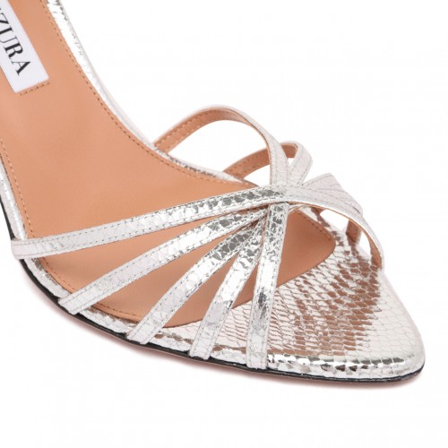 Silver Tone 85mm Leather Sandals