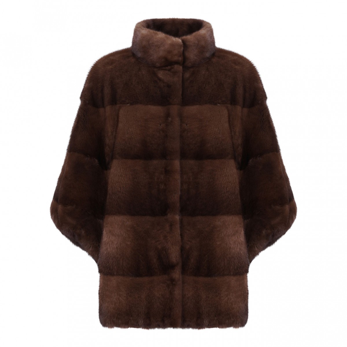 Brown Mink Fur Coat with High Collar