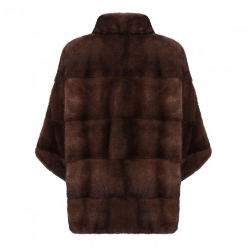 Brown Mink Fur Coat with High Collar 2