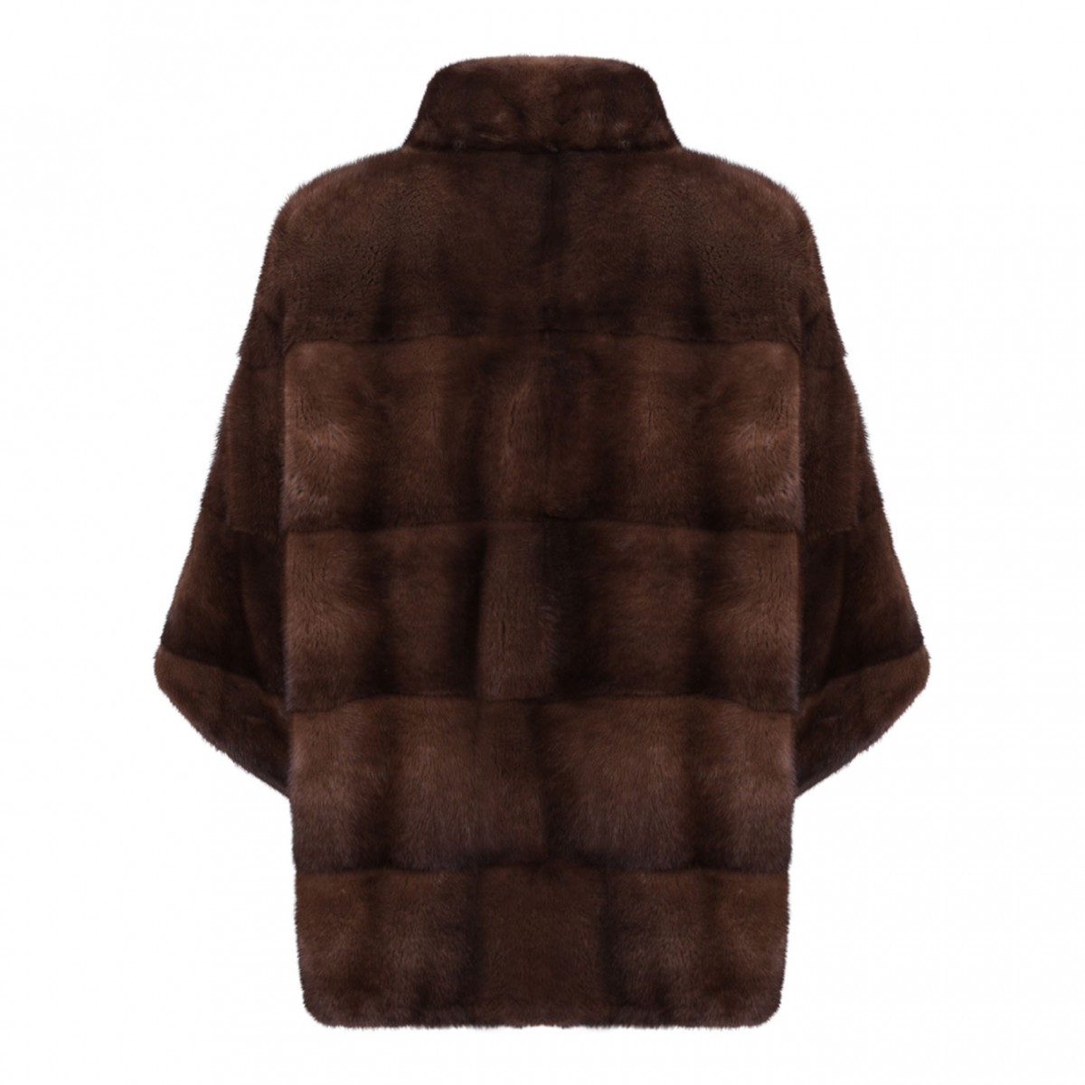 Brown Mink Fur Coat with High Collar