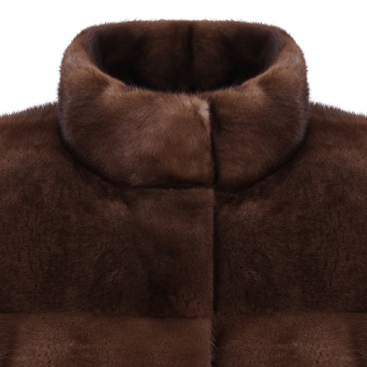 Brown Mink Fur Coat with High Collar
