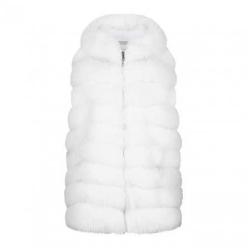 White Fox Fur Vest with Hood