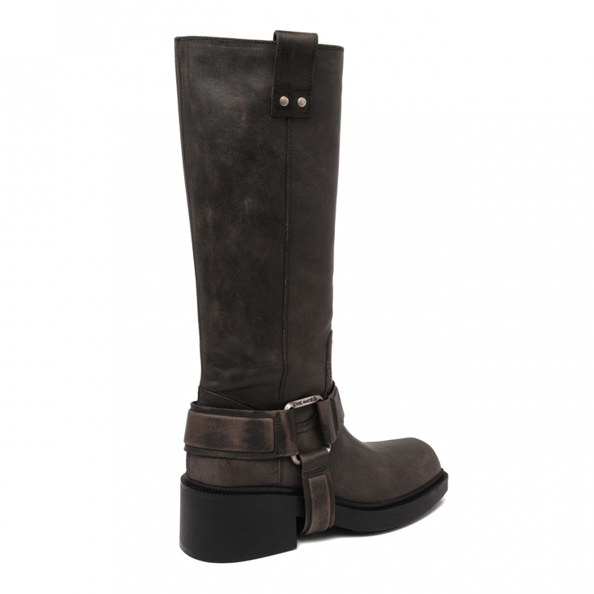 Smog Grey Buckle-Strap Leather Boots