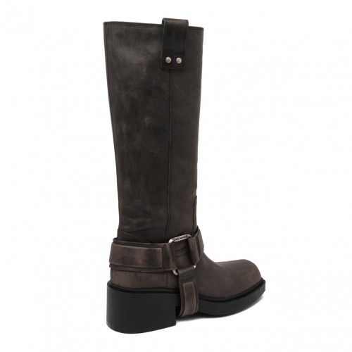 Smog Grey Buckle-Strap Leather Boots