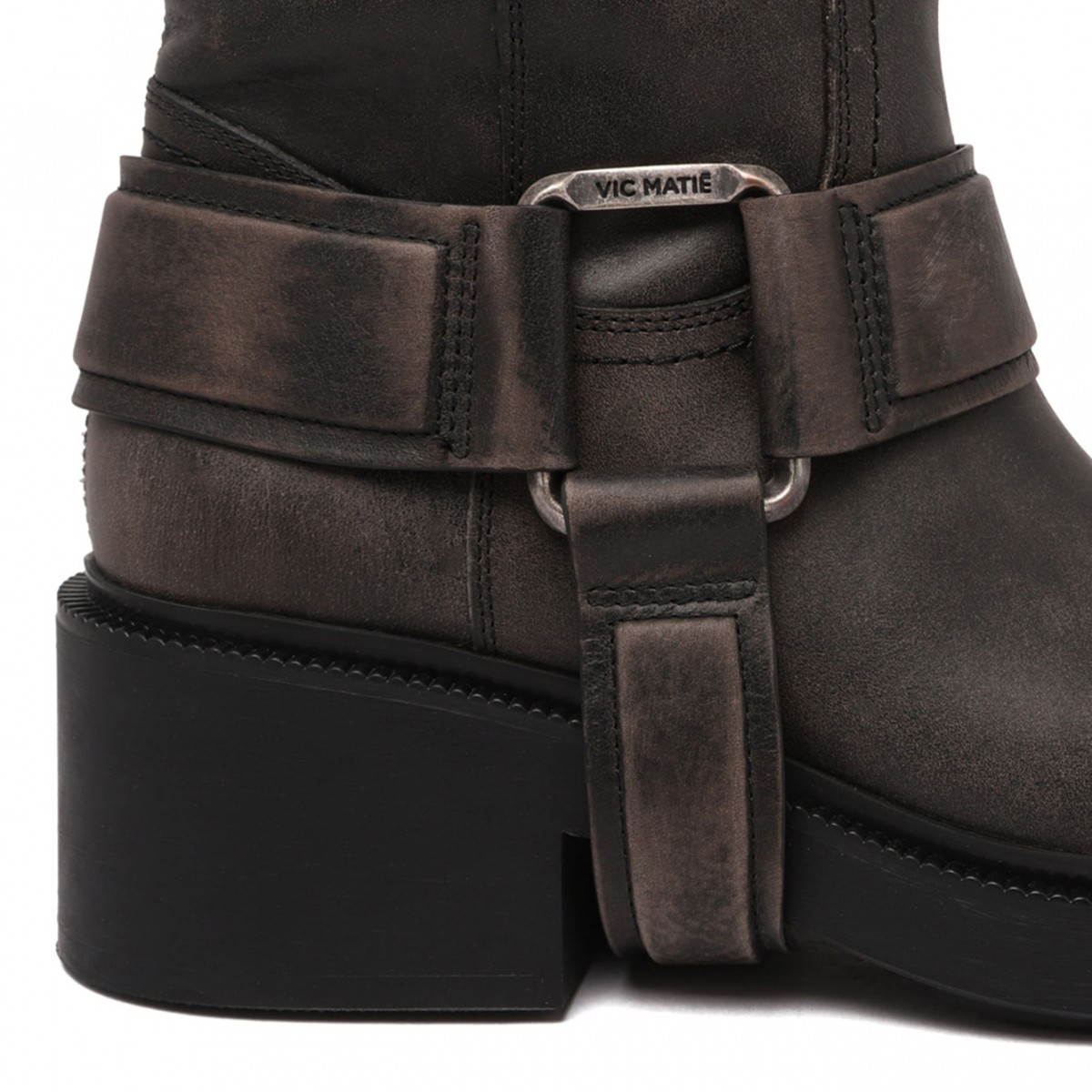 Smog Grey Buckle-Strap Leather Boots