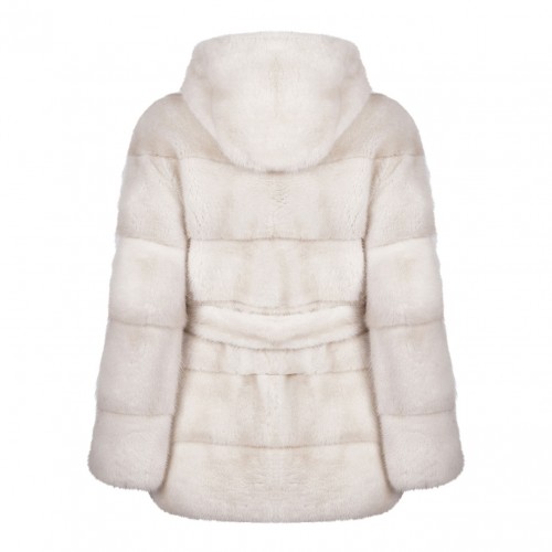 Pearl Mink Fur Coat with Hood and Belt 2