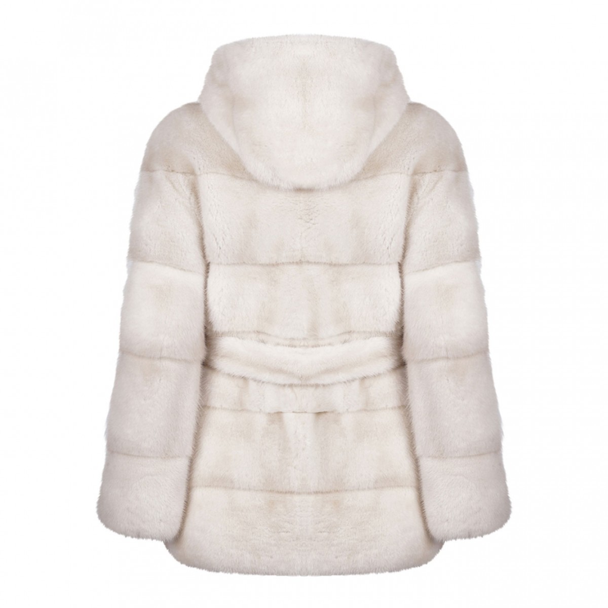 Pearl Mink Fur Coat with Hood and Belt